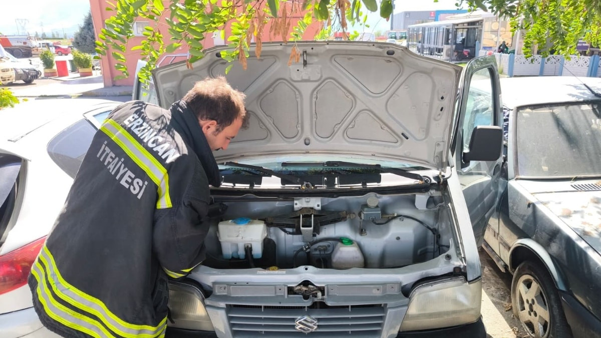 Erzincan'da yavru kedi araç motorunda mahsur kaldı